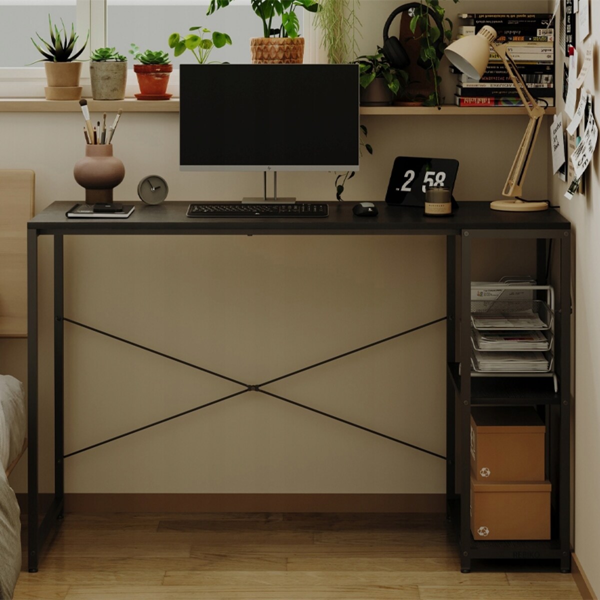 Biurko komputerowe stolik loft czarne nowoczesne z półkami industrialne 120