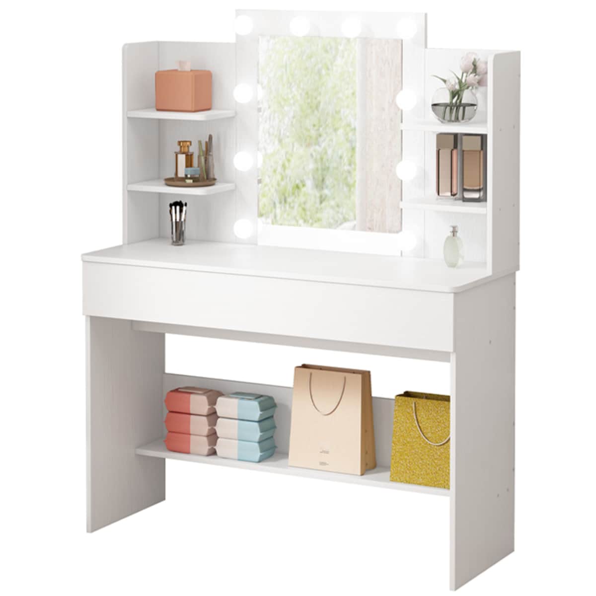 TOALETKA KOSMETYCZNA MAKIJAŻU WIZAŻU Z LUSTREM LED NOWOCZESNA LOFT 110 CM