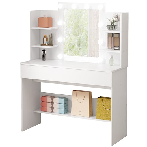 TOALETKA KOSMETYCZNA MAKIJAŻU WIZAŻU Z LUSTREM LED NOWOCZESNA LOFT 110 CM