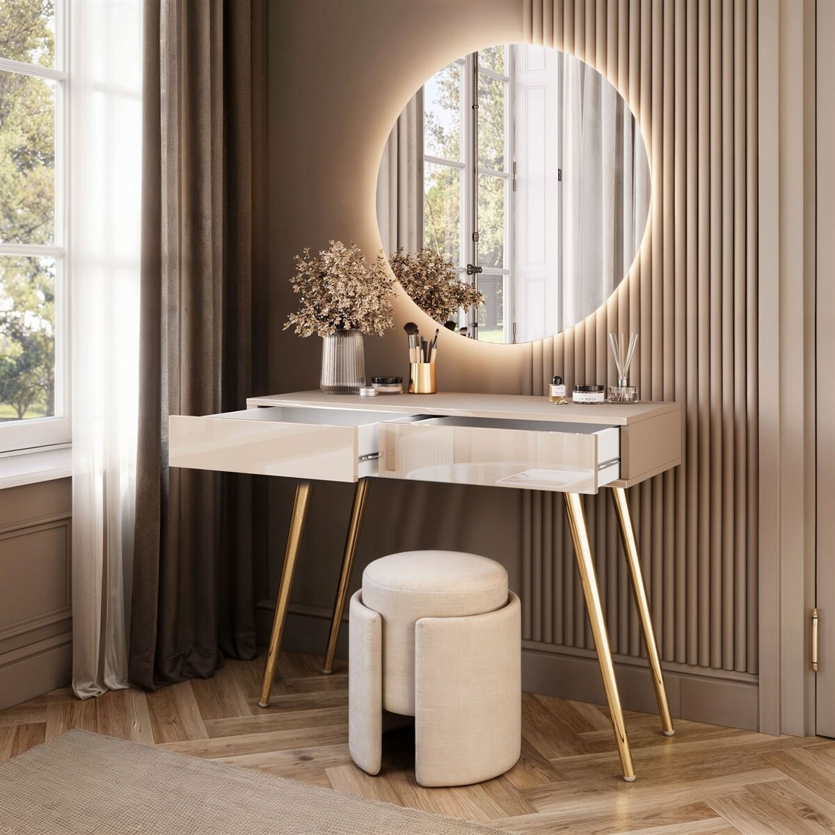 Toaletka SIENNA GLAMOUR KASZMIR z lustrem LED, push-to-open