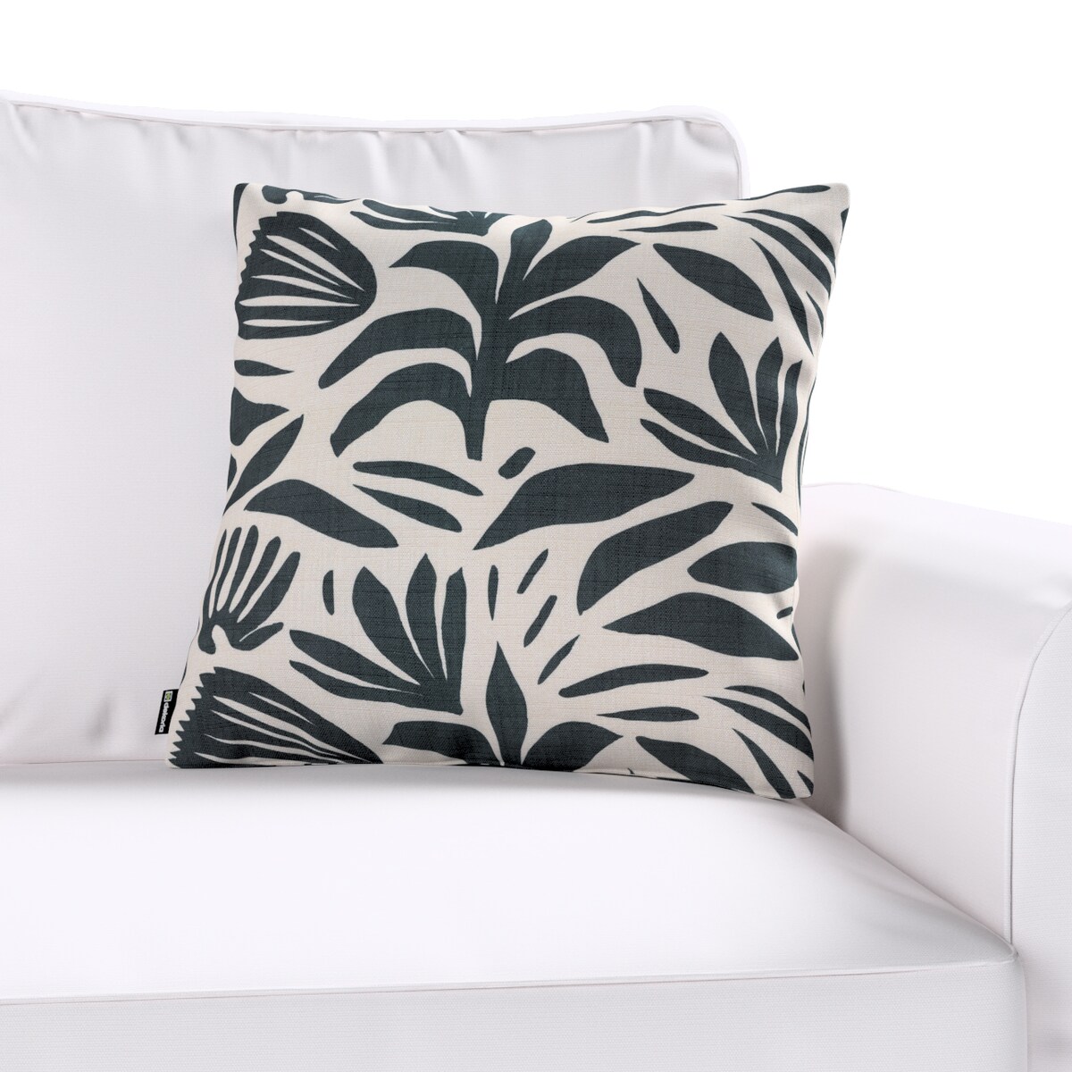 Poszewka Kinga na poduszkę 60x60 roślinny grafitowy motyw na kremowym tle