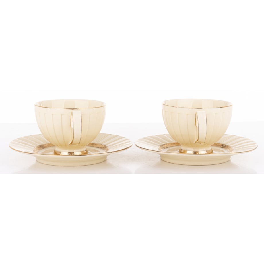 Filiżanka 2 szt. 7x9,5x12,5 cm 220 ml ze spodkiem Ø 16,5 cm TASSE-2 ecru i złoty