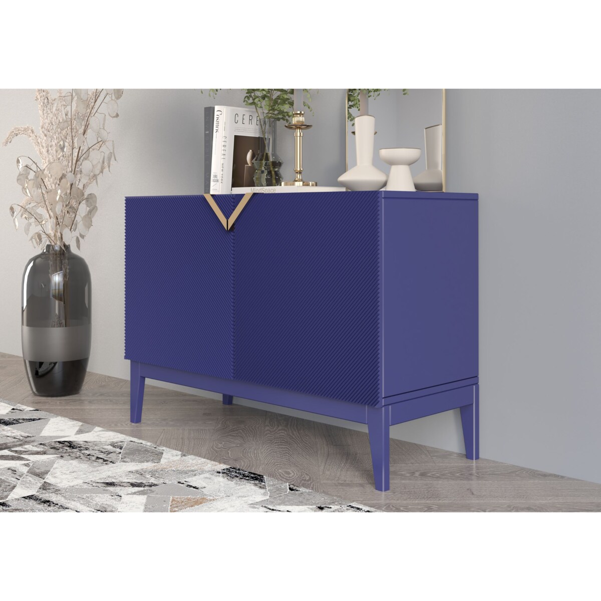 Drewniana komoda Visby DEMI LONG 2D / kolor granat szlachetny / szer. 100,5 cm