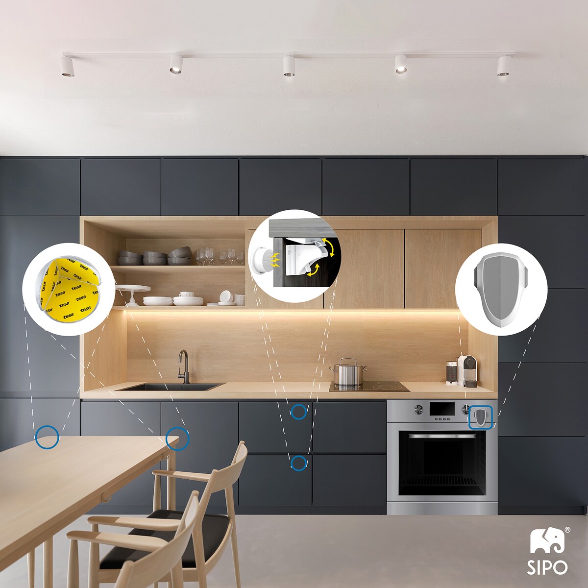 zabezpieczenia magnetyczne do szaf i szuflad, sipo, niewidoczne blokady, zestaw 4 sztuk