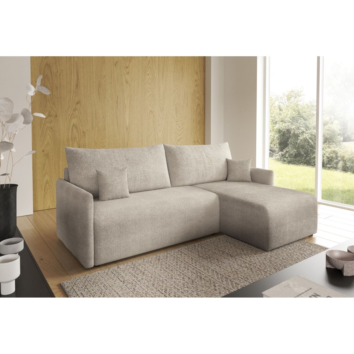 Narożnik z funkcją spania VALIA i pojemnikiem na pościel, ciemno-beżowa