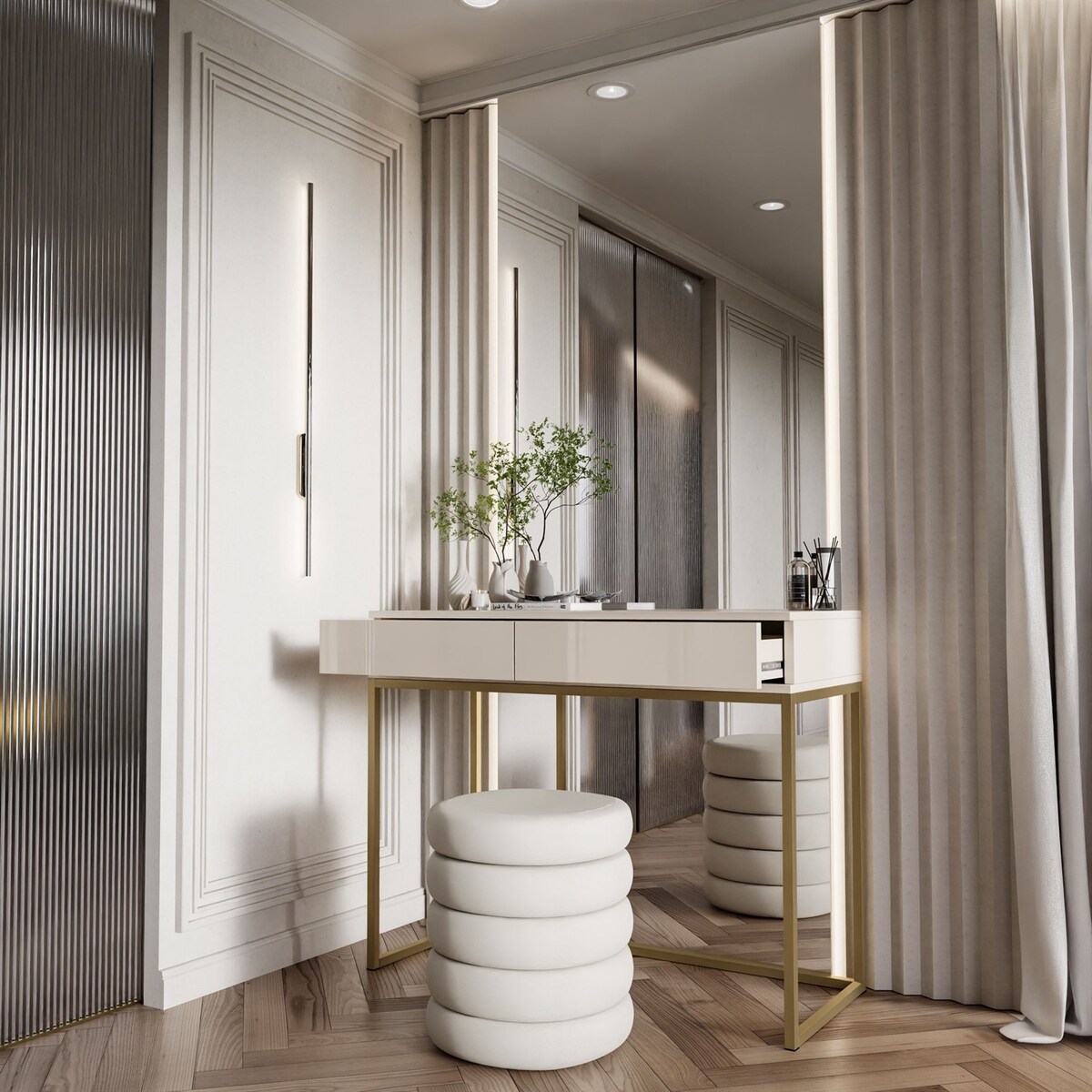 Konsola BLANCO GLAMOUR kaszmir na stelażu złotym, push-to-open