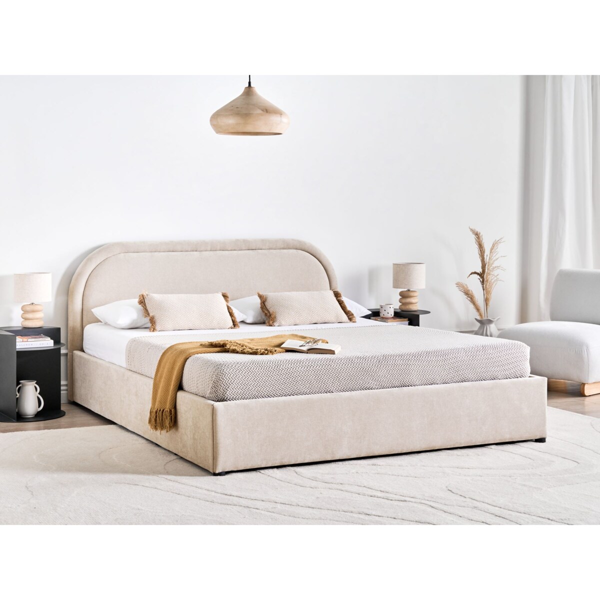 Łóżko z pojemnikiem QUILLIEN 160 x 200 cm Beżowy