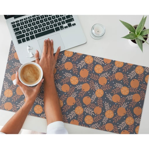 Pomarańczowa mata na biurko Pomarańcze i liście, 90x45 cm