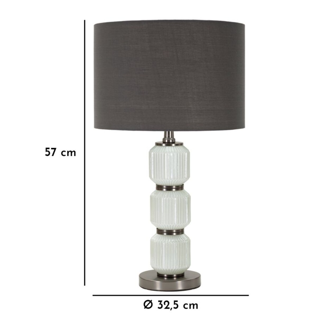 Lampa stołowa Bright Three, kolor biały i szary, szkło i żelazo, 32,5 x 32,5 x 57 cm, 1 x E27, styl nowoczesny, do salonu i sypialni, Mauro Ferretti