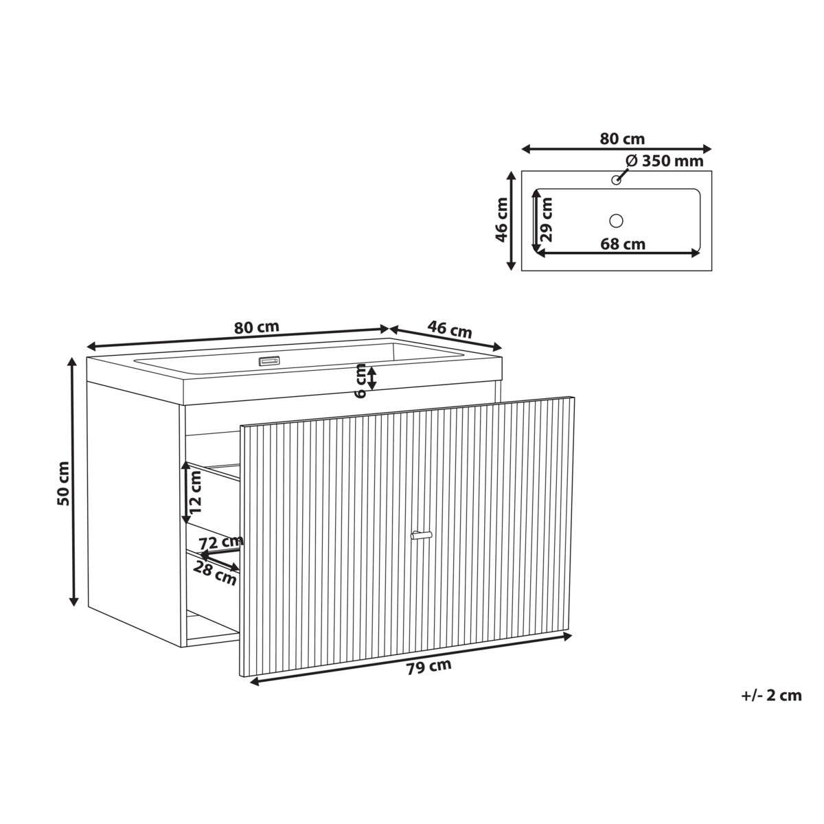Szafka łazienkowa wisząca z umywalką LAGO ze złotym uchwytem 80 cm Ciemnoniebieski