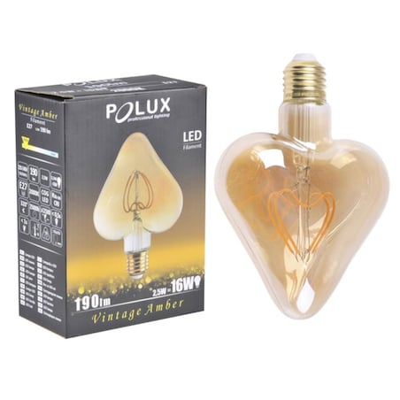 Designerska żarówka dekoracyjna Vintage Amber 316608 Polux E27 serce 2,5W 190lm 230V biała ciepła