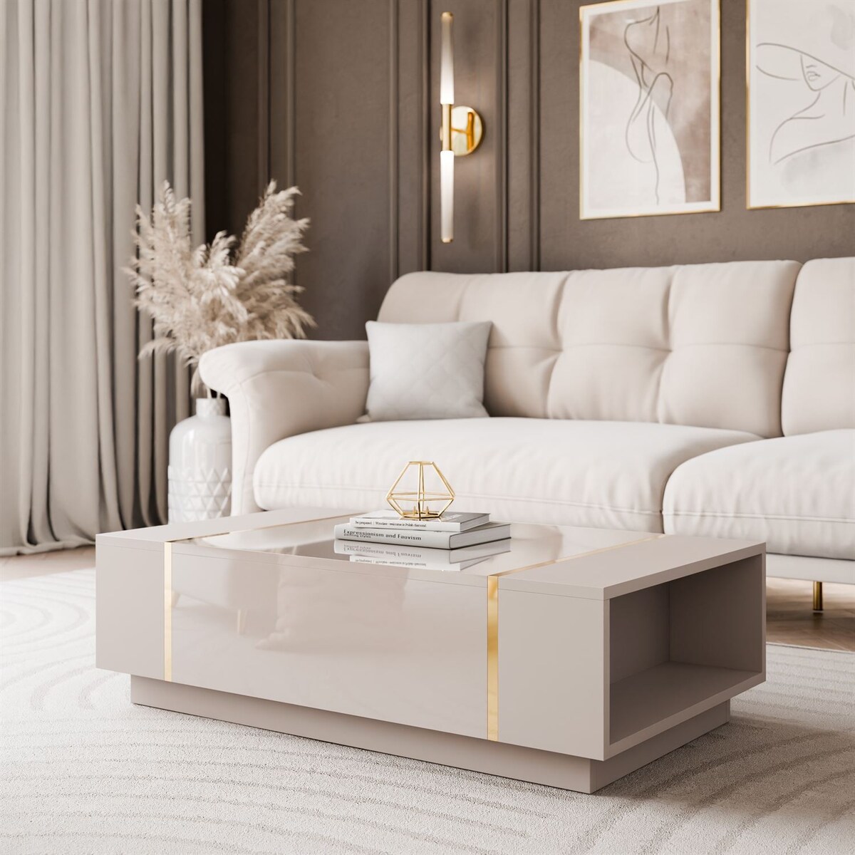 Ława ONYX kaszmir wysoki połysk na cokole