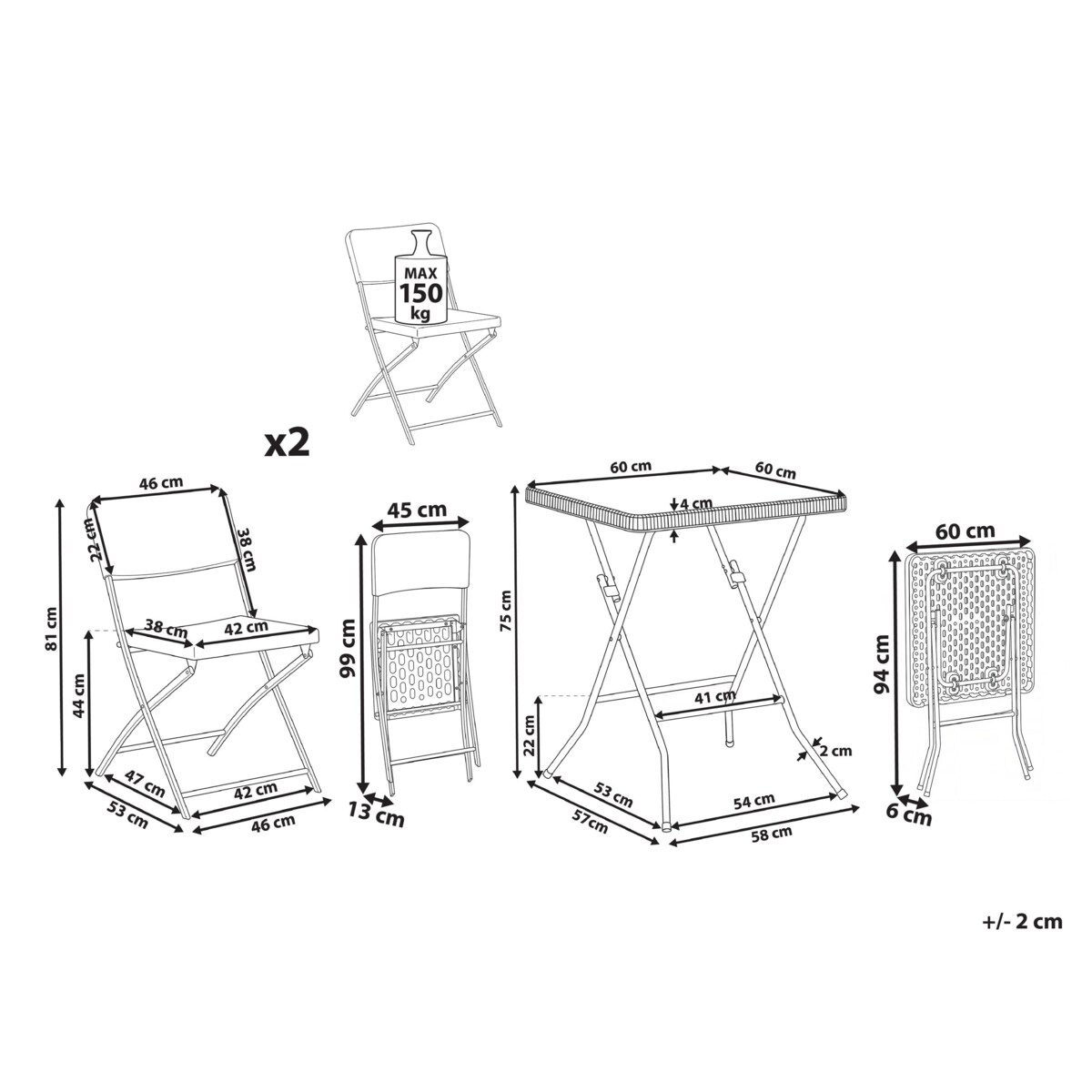Zestaw mebli balkonowych Składane TRAPPETO Szary