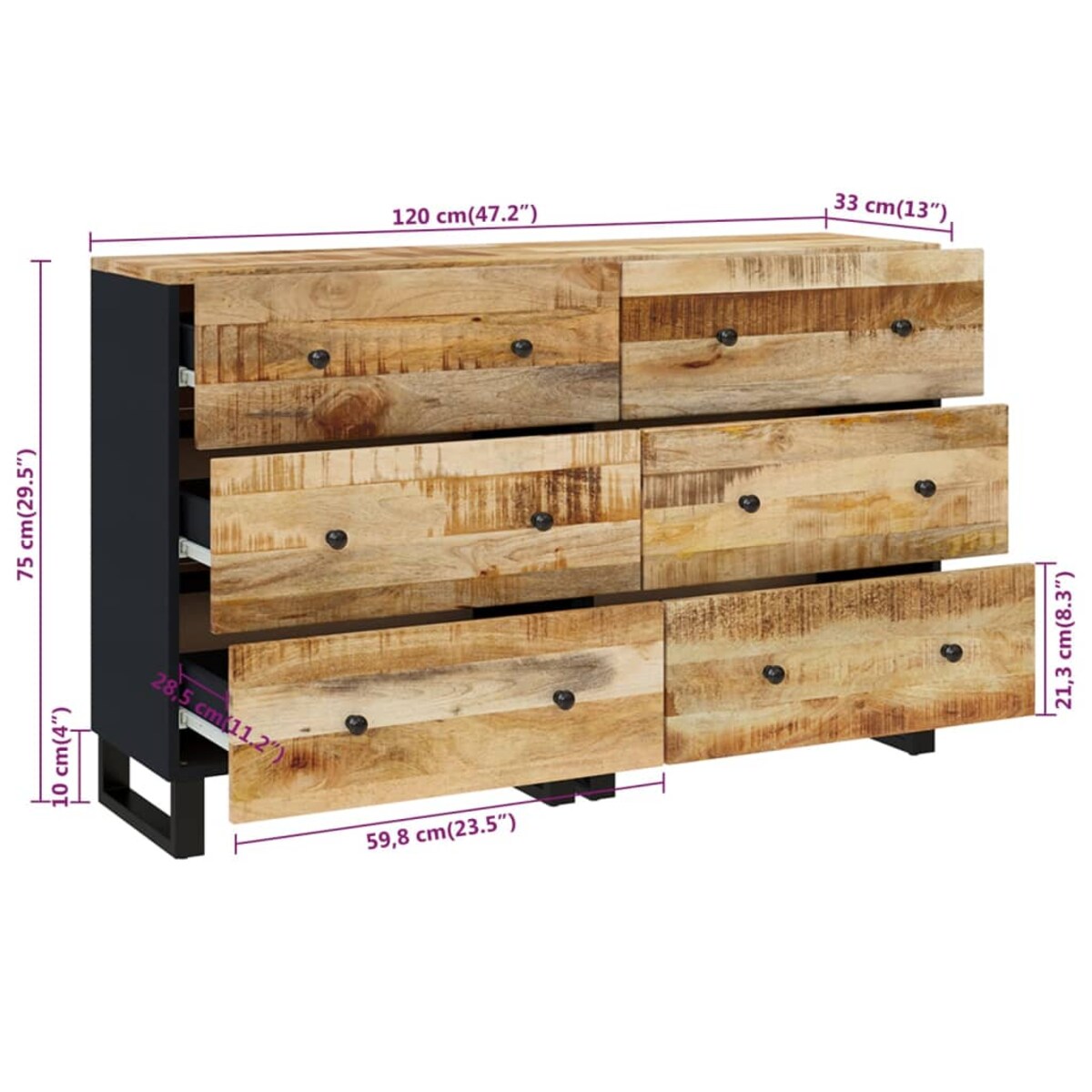 vidaXL Szafki, 2 szt., 60x33x75 cm, surowe drewno mango