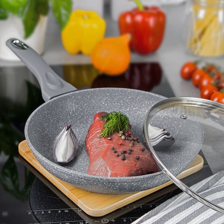 Patelnia granitowa z pokrywką 28cm indukcja gaz KLAUSBERG Marmo Grey