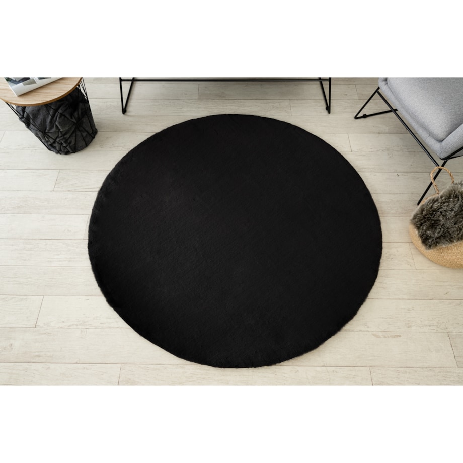Dywan BUNNY koło czarny IMITACJA FUTRA koło 160 cm