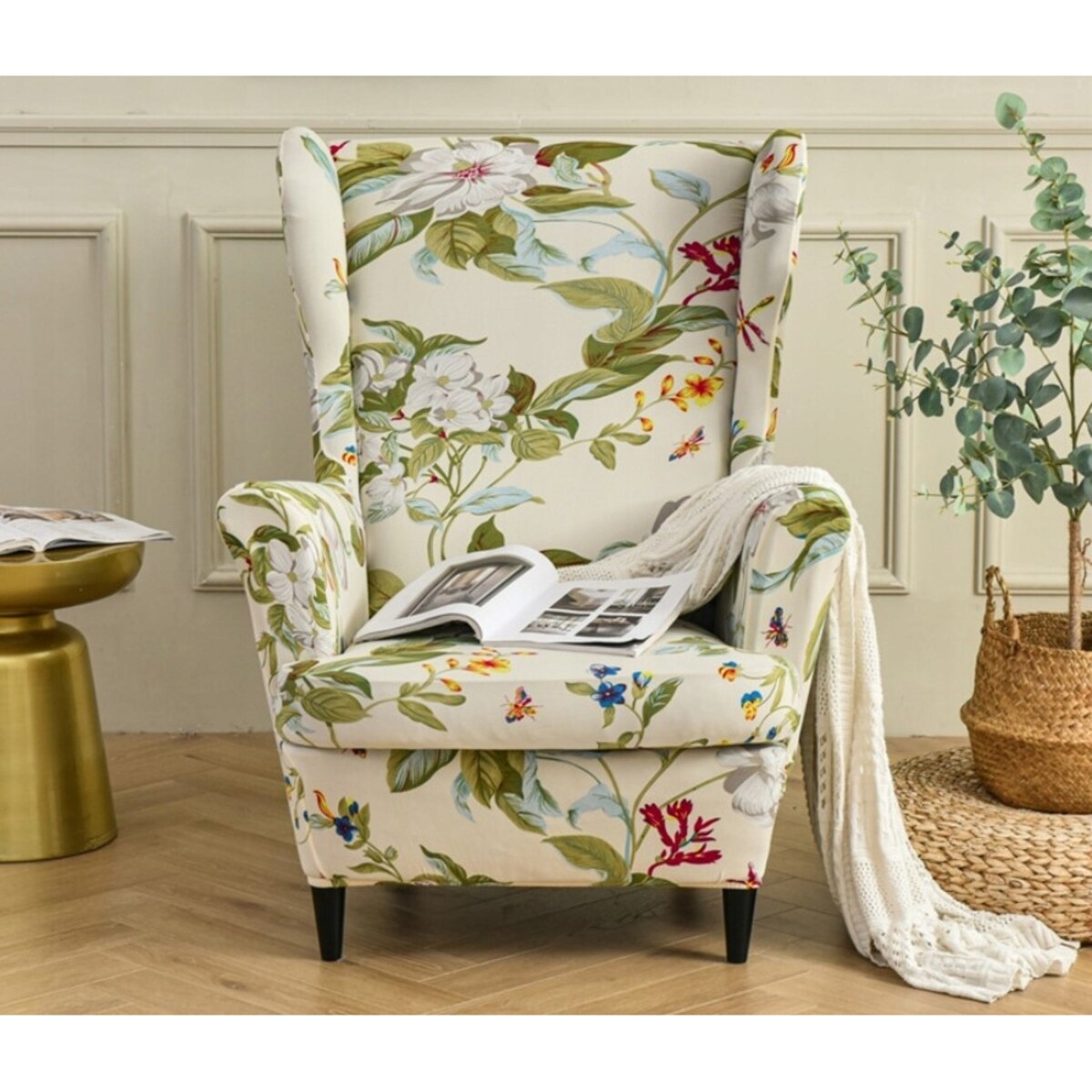 POKROWIEC NA FOTEL USZAK KWIATY WZORY ELASTYCZNY [22EW1]