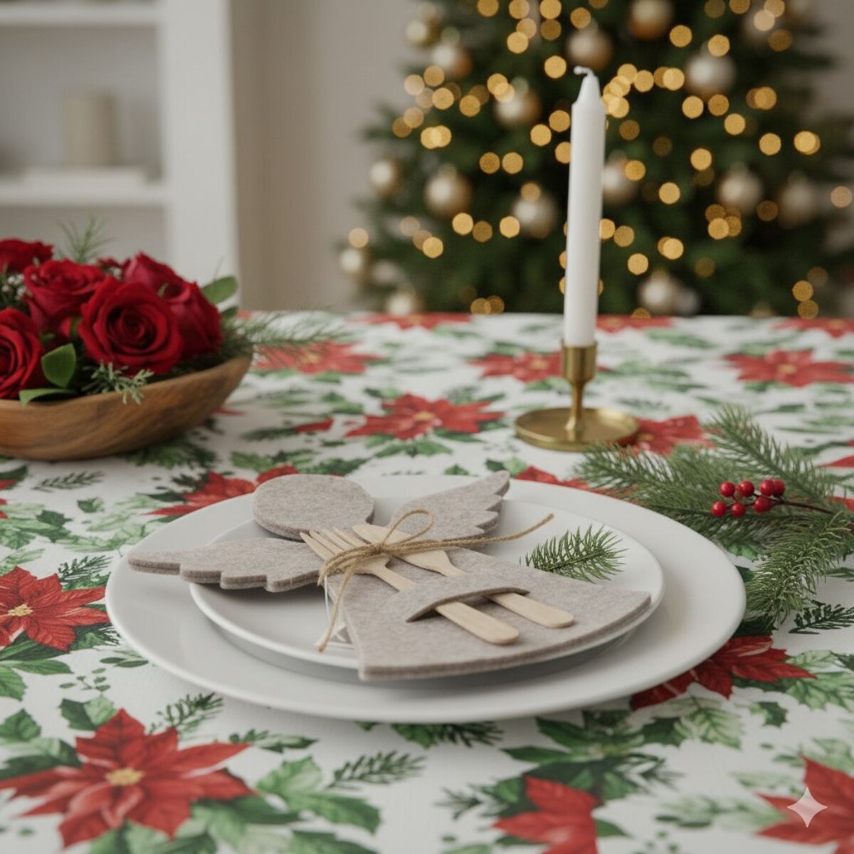 Filcowa kieszonka na sztućce w kształcie aniołka, 22 x 20 cm