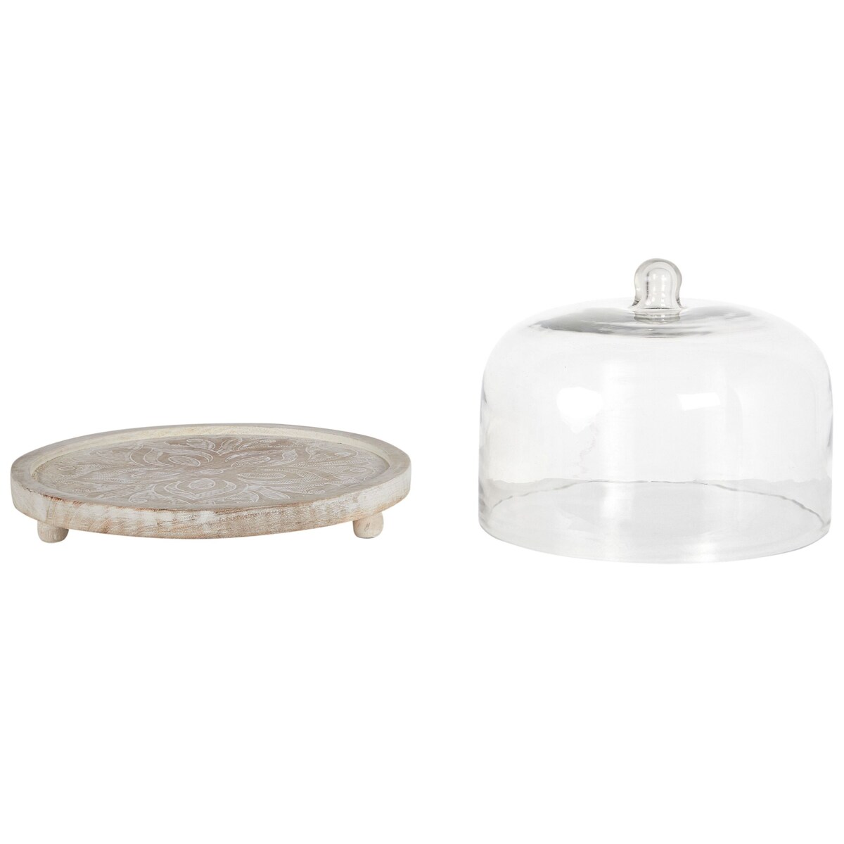 Patera ze szklanym kloszem drewno mango jasne FAJUM