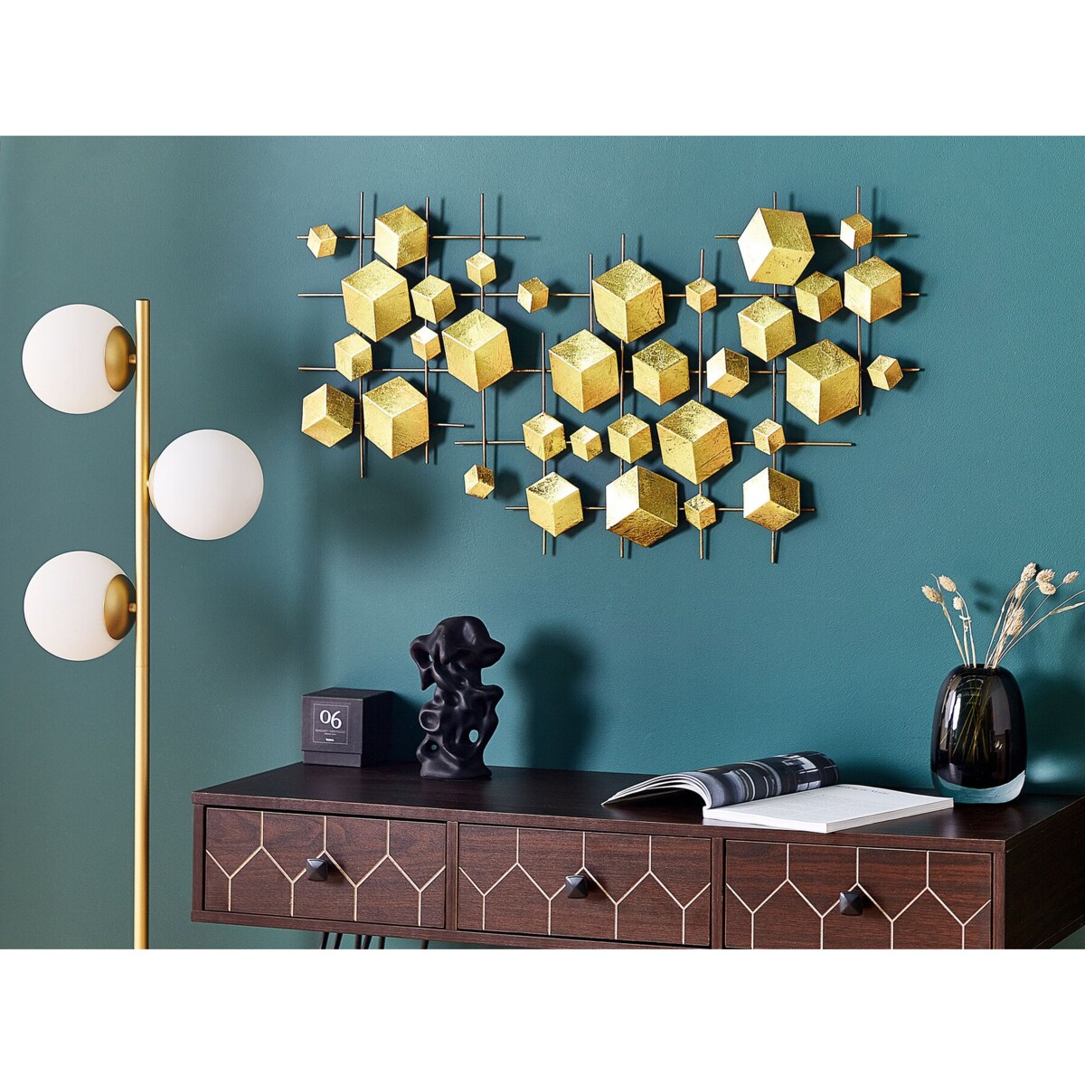 Dekoracja ścienna sześciany złote FLEROVIUM