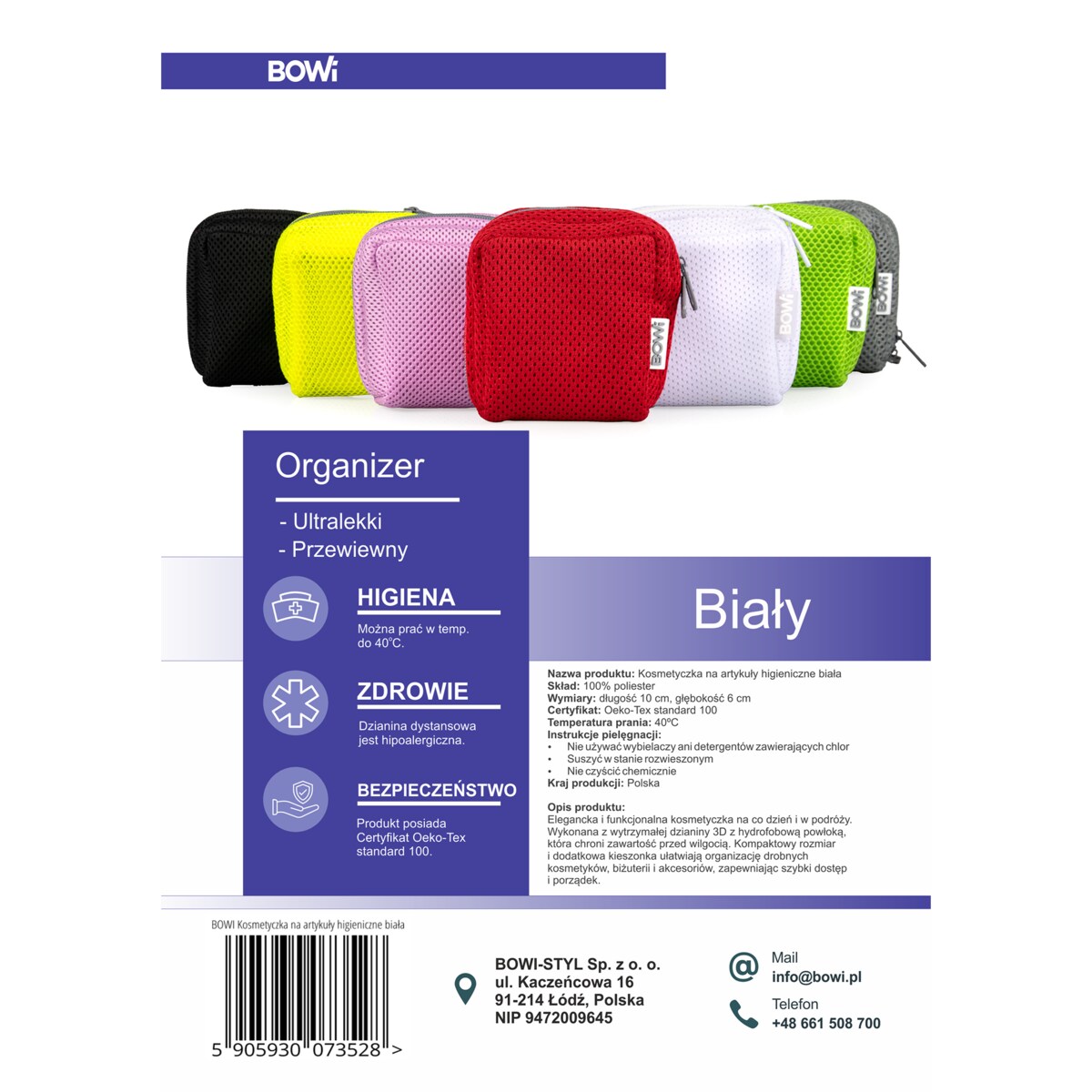 Organizer, etui w rozmiarze S, kosmetyczka na artykuły higieniczne, biała