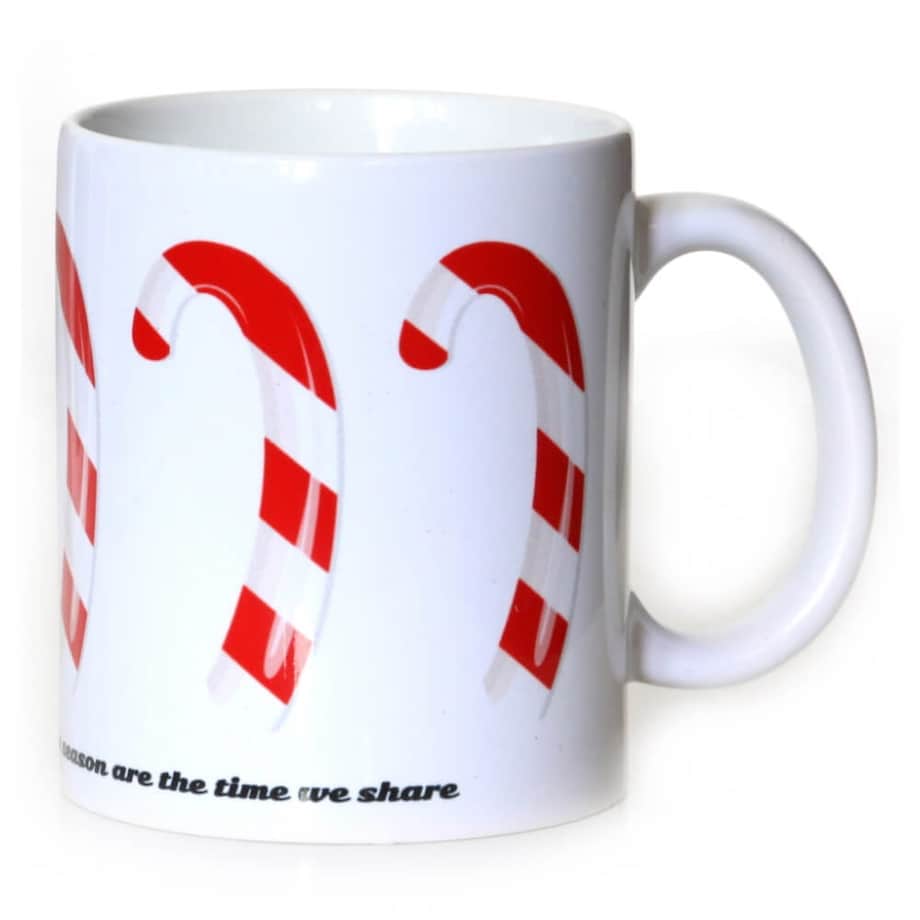 KUBEK NA KAWĘ HERBATĘ CZEKOLADĘ Z MOTYWEM ŚWIĄTECZNYCH LASEK CANDY 300ML - PREZENT UPOMINEK NA MIKOŁAJA ŚWIĘTA GWIAZDKĘ BOŻE NARODZENIE POD CHOINKĘ DLA KOBIETY FACETA