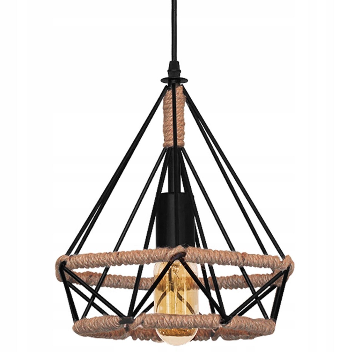 Lampa Sufitowa Wisząca Czarna Sznur Geometryczna