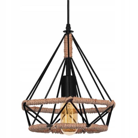 Lampa Sufitowa Wisząca Czarna Sznur Geometryczna