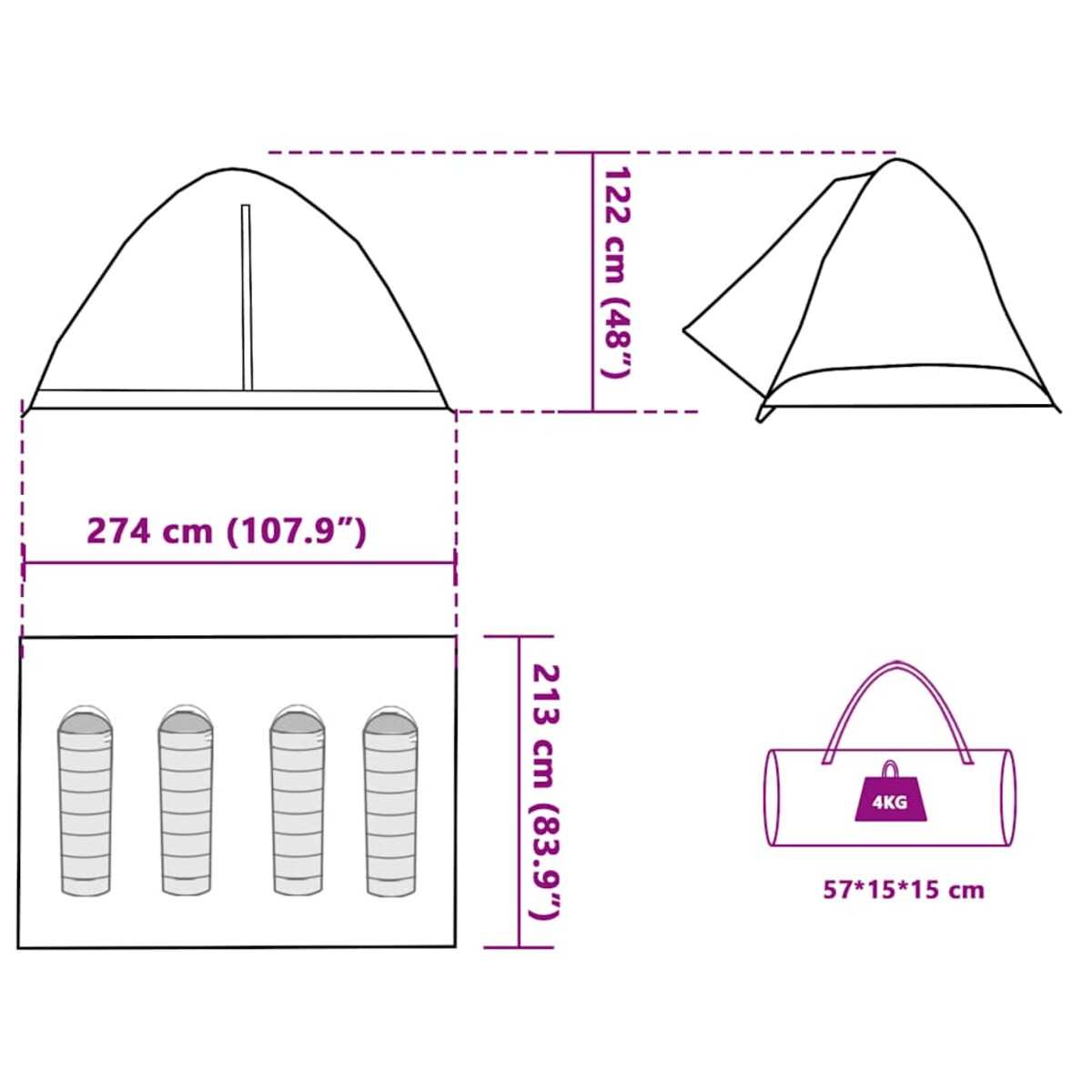 vidaXL Namiot turystyczny, kopułowy, 4-os., niebieski, wodoszczelny