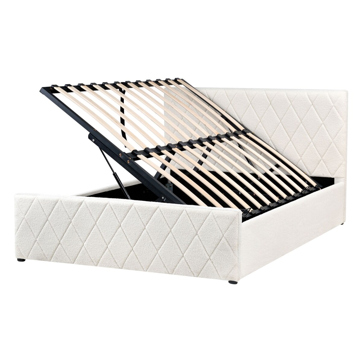 Łóżko z pojemnikiem Boucle ROCHEFORT 140 x 200 cm Złamana biel