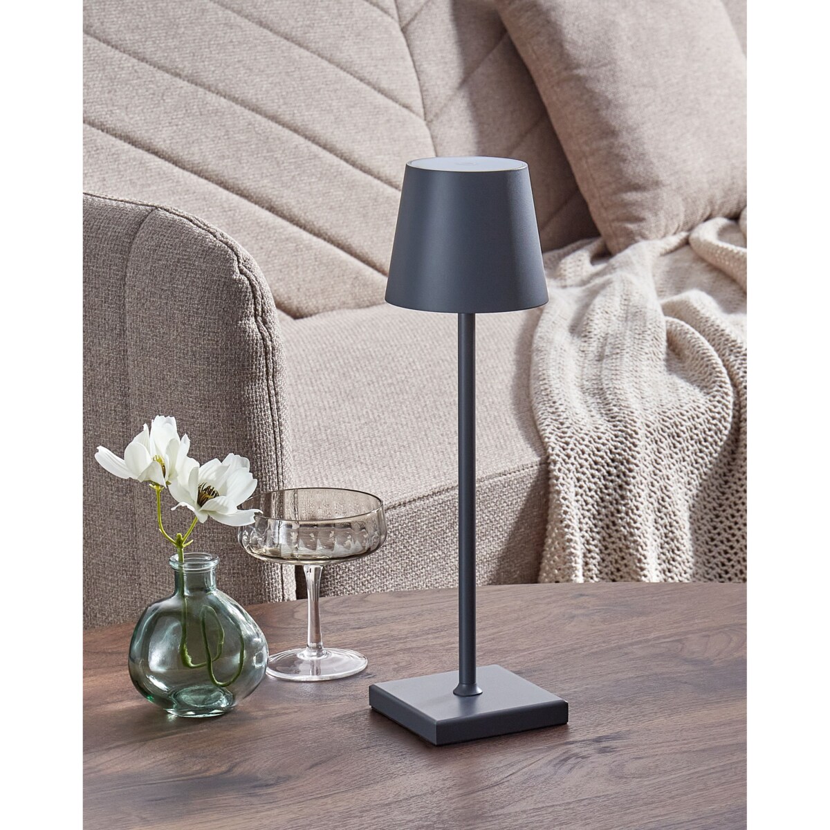 Bezprzewodowa lampa stołowa metalowa ciemnoszara BACEIRO