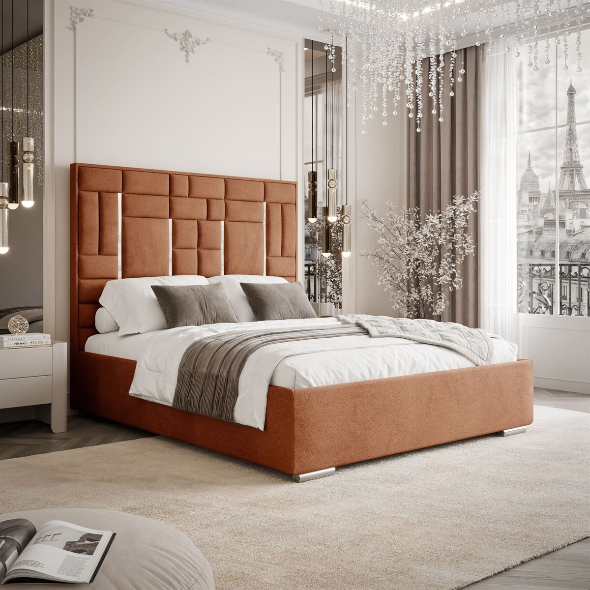 Łóżko tapicerowane BRIGITTE SILVER, pojemnik na pościel, s34, 180x200, Element 09