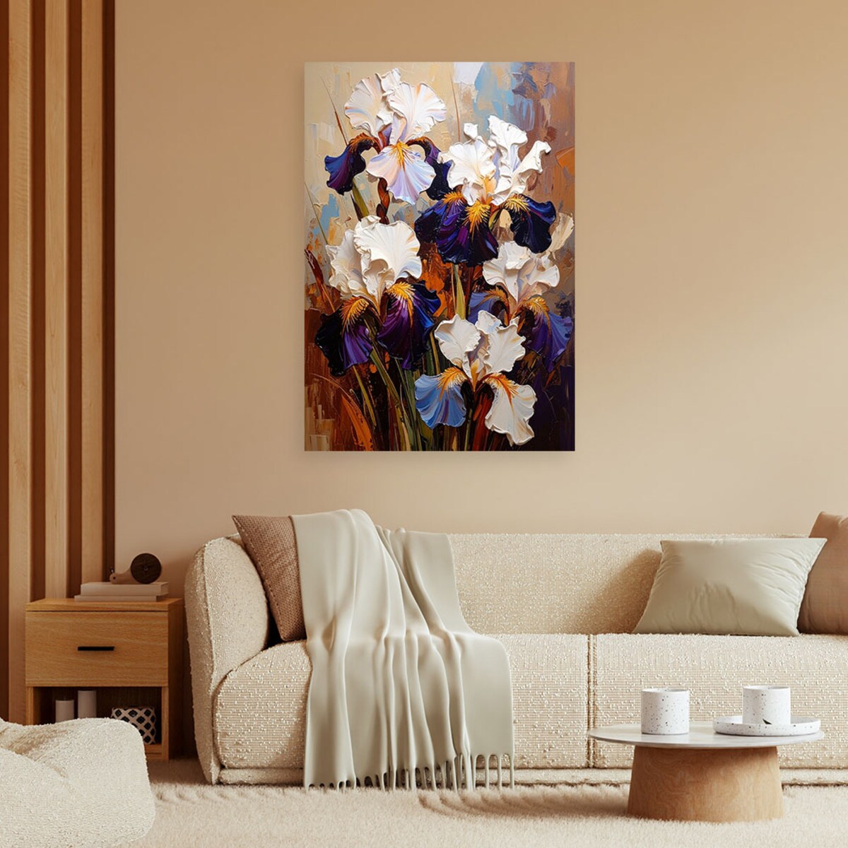 Feeby Obraz do salonu sypialni, Irysy Kwiaty imitacja farby olejnej 80x120