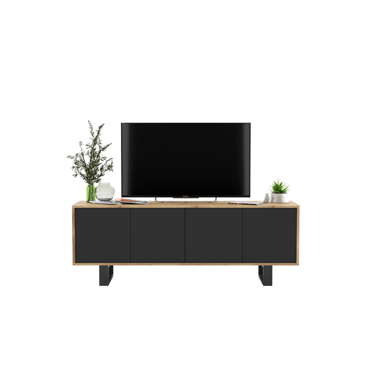 Nowoczesna Szafka RTV Loft Komoda RTV 150 cm Dąb Wotan Czarny MAT