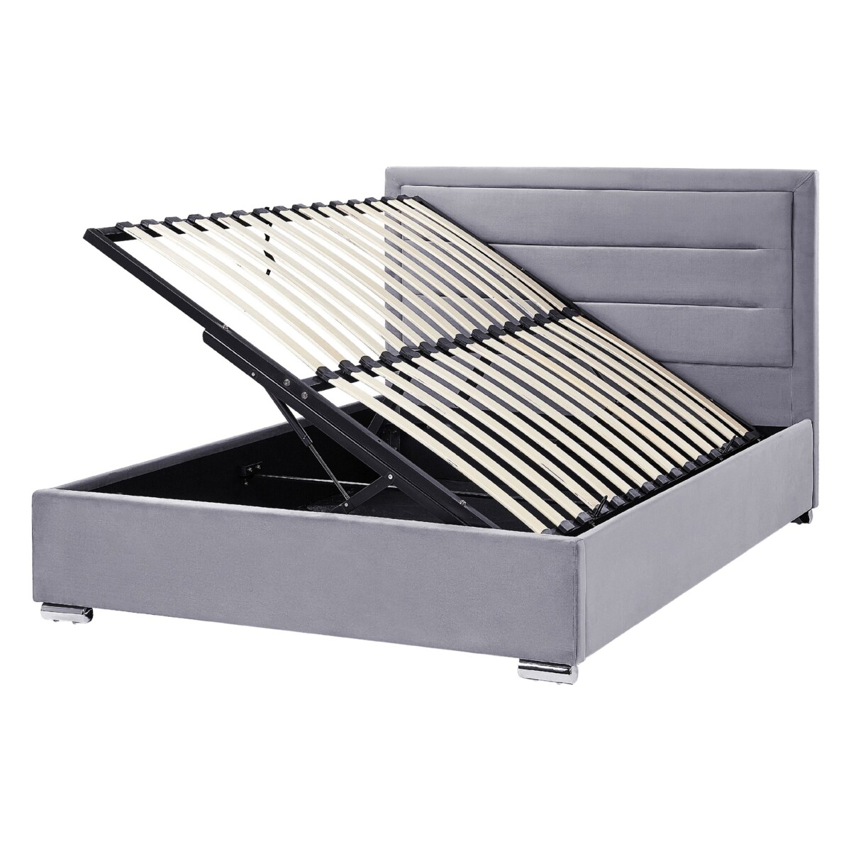 Łóżko z pojemnikiem welurowe 140 x 200 cm ciemnoszare ROUEN