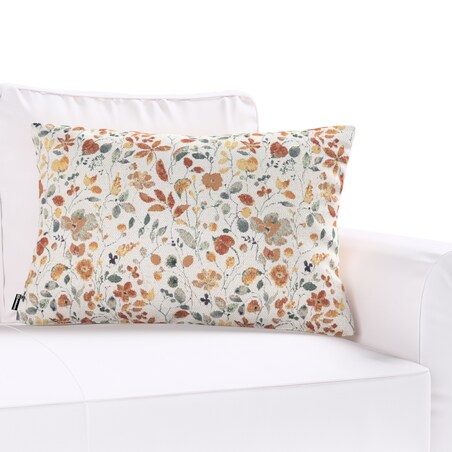 Poszewka Kinga na poduszkę prostokątną 60x40 pomarańczowo-zielone kwiaty na kremowym tle