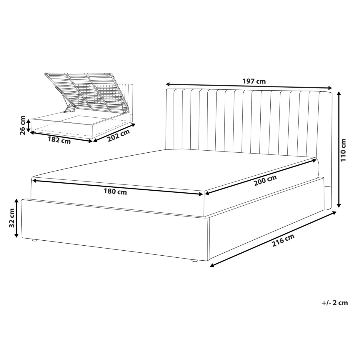 Łóżko z pojemnikiem Boucle VION 180 x 200 cm Beżowy