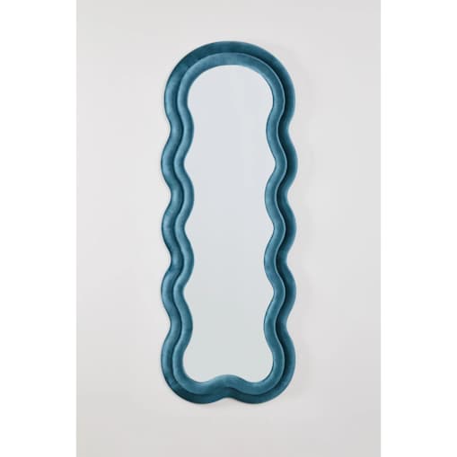 Lustro w falistej ramie aksamit niebieski 160x60 cm