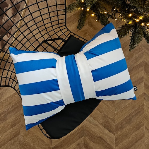 Poduszka XMAS wzór XM58 | Kokarda w paski niebieska 40 x 60 cm