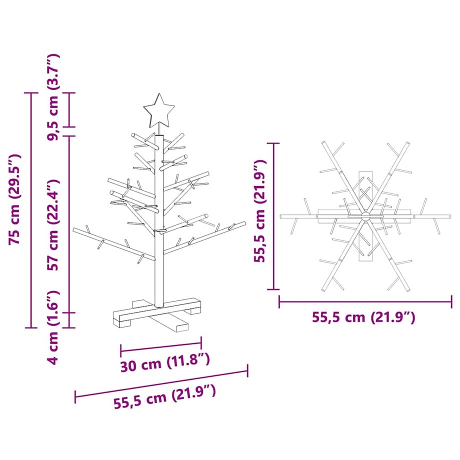vidaXL Drewniana choinka z podstawą Brązowy 75 cm Lite drewno sosnowe