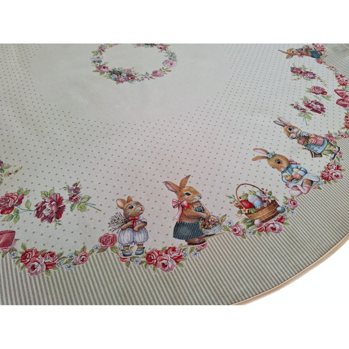Obrus Okrągły Wielkanocny Na Stół 165 Cm Ozdobny Dekoracyjny Zajączki