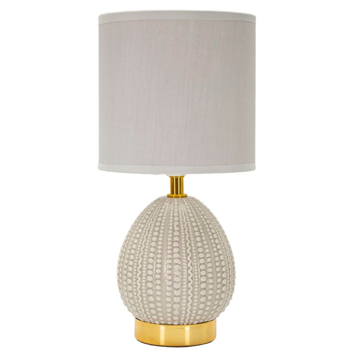 Lampa stołowa Flavi, kolor szary, ceramika, żelazo i tkanina, 15 x 15 x 30,5 cm, 1 x E14, do salonu i sypialni, Mauro Ferretti