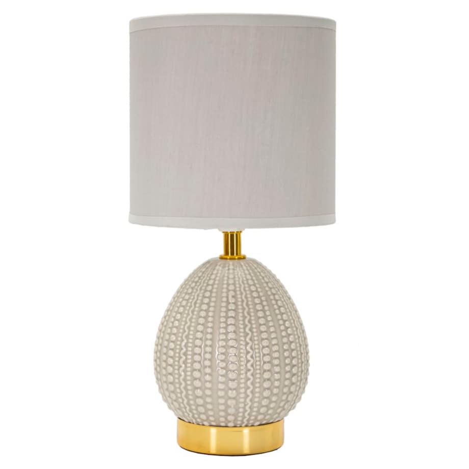 Lampa stołowa Flavi, kolor szary, ceramika, żelazo i tkanina, 15 x 15 x 30,5 cm, 1 x E14, do salonu i sypialni, Mauro Ferretti