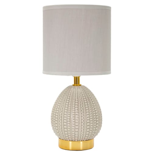 Lampa stołowa Flavi, kolor szary, ceramika, żelazo i tkanina, 15 x 15 x 30,5 cm, 1 x E14, do salonu i sypialni, Mauro Ferretti