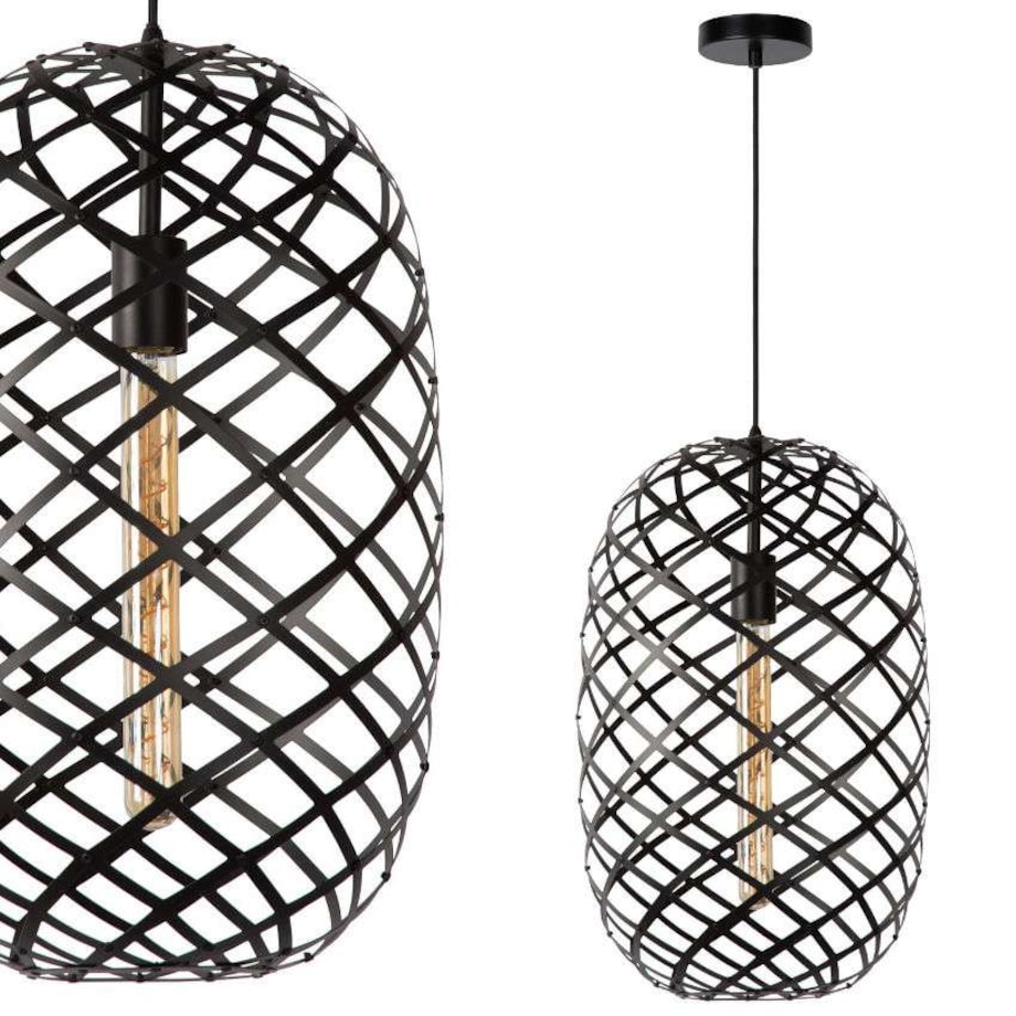 LAMPA wisząca WOLFRAM 21417/32/30 Lucide loftowa OPRAWA metalowy ZWIS druciany czarny