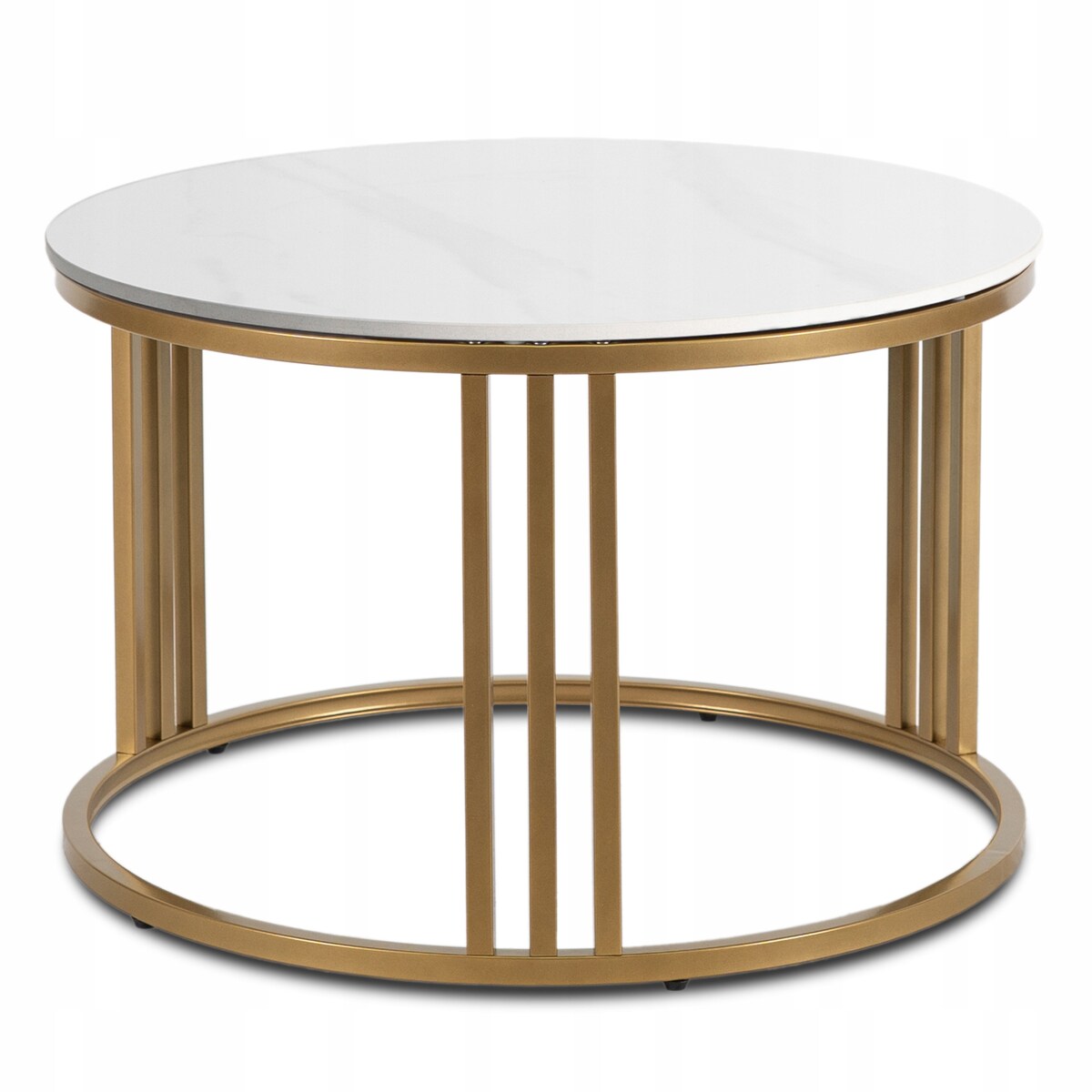 Stolik Kawowy Okrągły Mały Złoty Ława Okrągła Glamour Biały Połysk KORIN