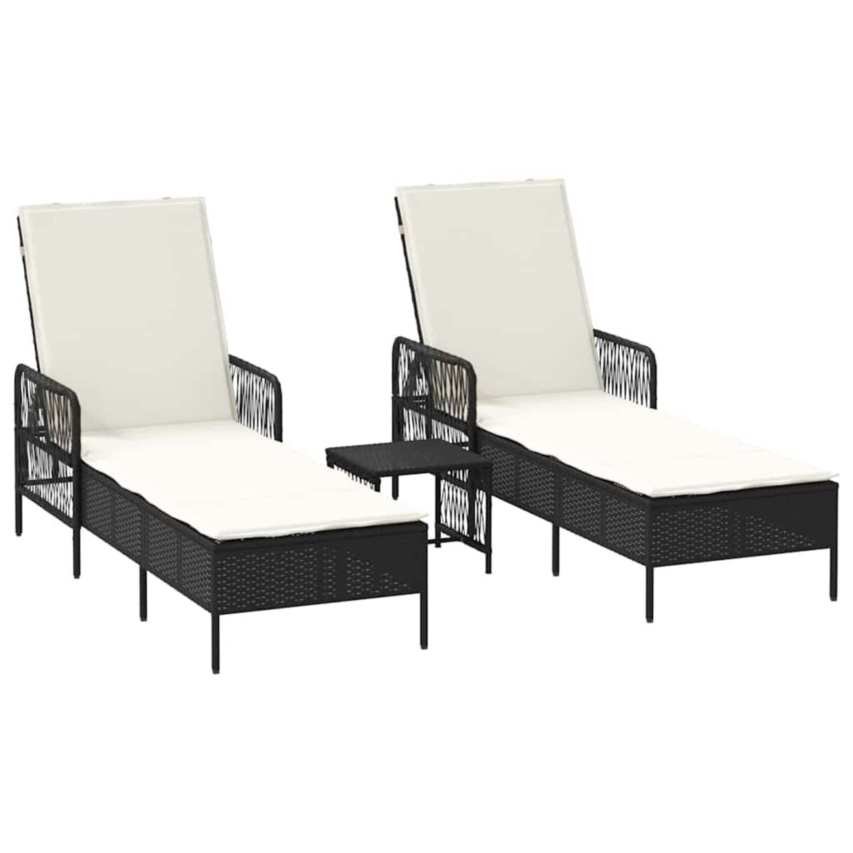 vidaXL Leżak z poduszką 2-osoba 2 pcs Czarny 35 x 35 x 32cm polirattan