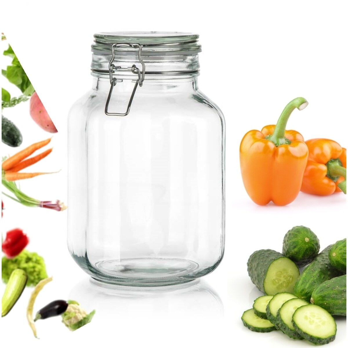 4x Słoik hermetyczny z klipsem szklany na przetwory ogórki weki 2 L soki