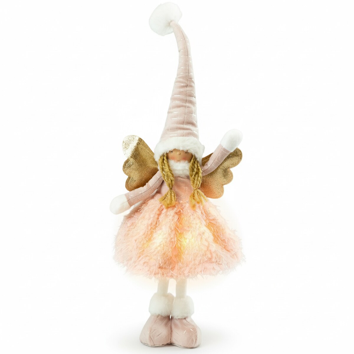 Aniołek Figurka Stojący 50 Cm Świąteczny Boże Narodzenie Różowa Czapka