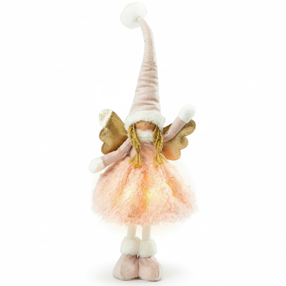 Aniołek Figurka Stojący 50 Cm Świąteczny Boże Narodzenie Różowa Czapka